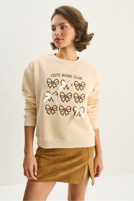 Geribbelde Bedrukte Ronde Hals Lange Mouw Sweatshirt - Image 2