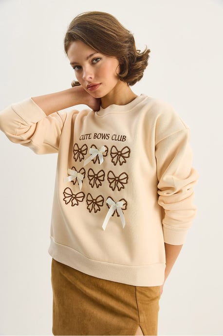 Geribbelde Bedrukte Ronde Hals Lange Mouw Sweatshirt - Image 3