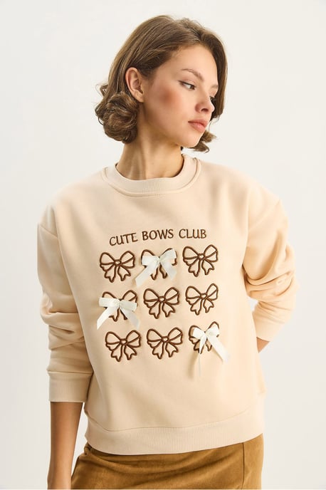 Geribbelde Bedrukte Ronde Hals Lange Mouw Sweatshirt - Image 5