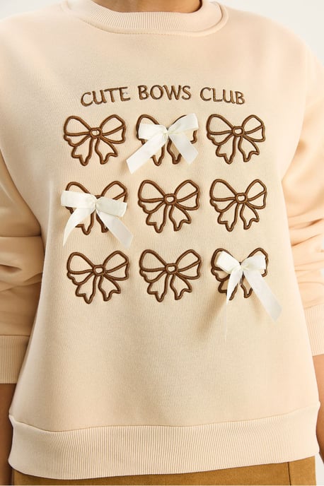Geribbelde Bedrukte Ronde Hals Lange Mouw Sweatshirt - Image 6