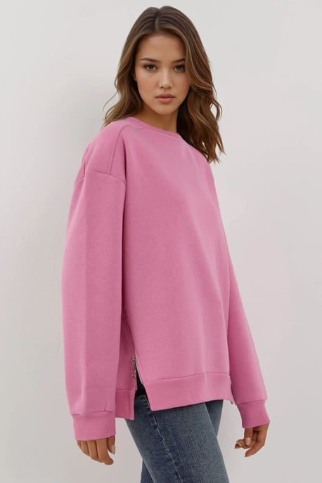 Textured Crewneck Sweatshirt met Ritsdetail - Image 1
