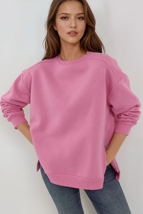 Textured Crewneck Sweatshirt met Ritsdetail - Image 3