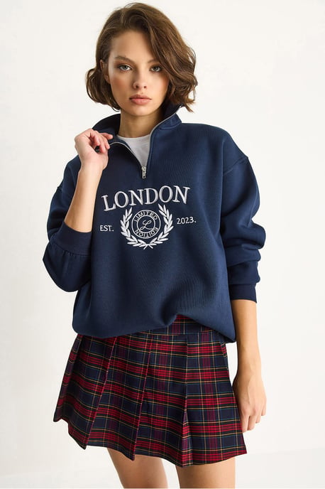 Ritskraag Bedrukt Relaxed Fit Sweatshirt - Image 3