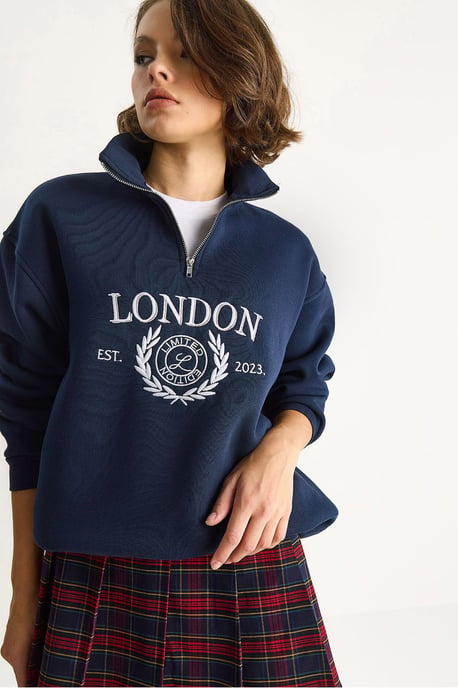 Ritskraag Bedrukt Relaxed Fit Sweatshirt - Image 5