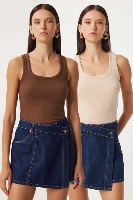 Getailleerde U-kraag Gebreide 2-Pack Tanktop - Image 1