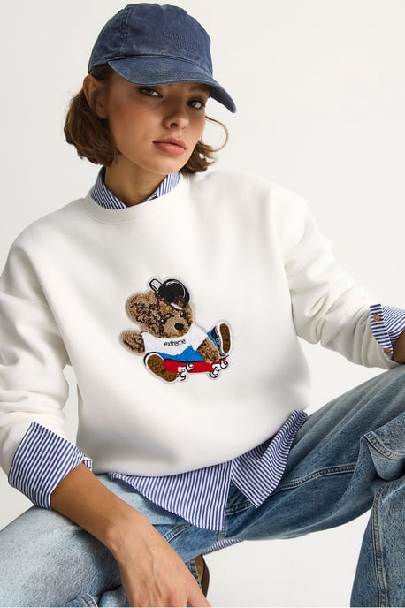 Geborduurd Ronde Hals Langsleeve Sweatshirt - Image 1
