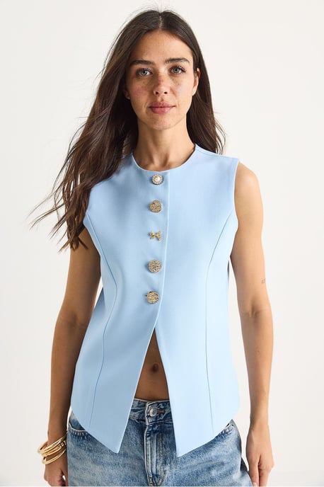 Aangesloten Mouwloze Knopsluiting Vest met Polokraag - Image 2