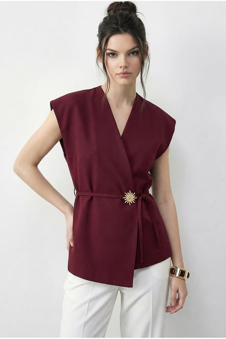 Geknoopte V-Hals Crêpe Gilet - Image 2