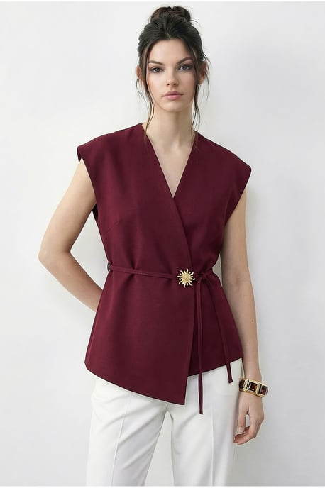 Geknoopte V-Hals Crêpe Gilet - Image 3