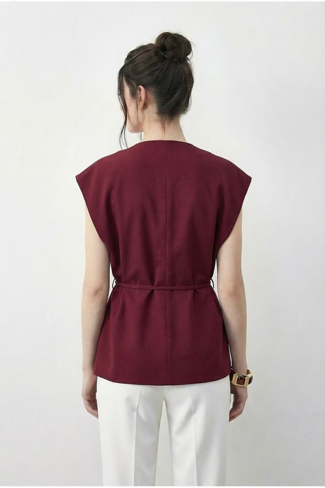 Geknoopte V-Hals Crêpe Gilet - Image 4