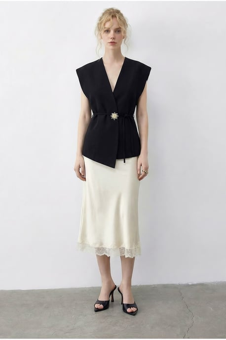 Geknoopte V-hals Crêpe Gilet - Image 5