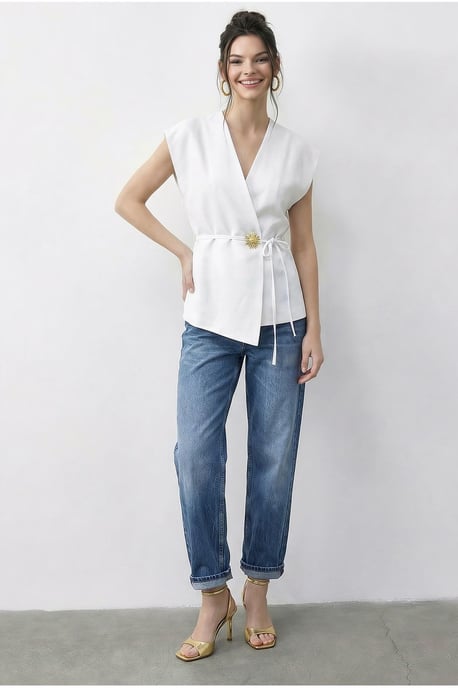 Gordel V-Hals Crepe Vest - Image 2