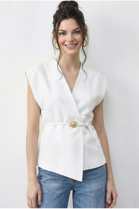 Gordel V-Hals Crepe Vest - Image 4
