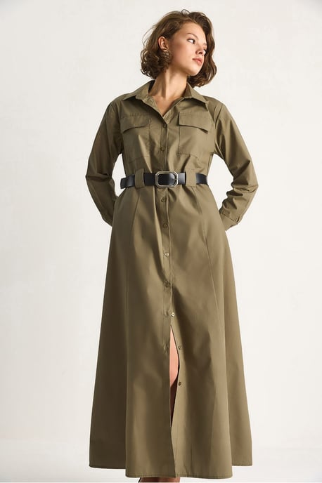 Maxi-jurk met lange mouwen, knoopsluiting en overhemdkraag - Image 2