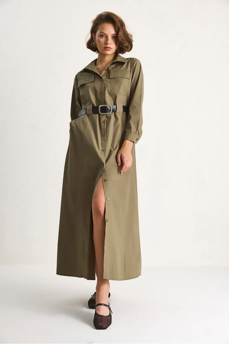 Maxi-jurk met lange mouwen, knoopsluiting en overhemdkraag - Image 5