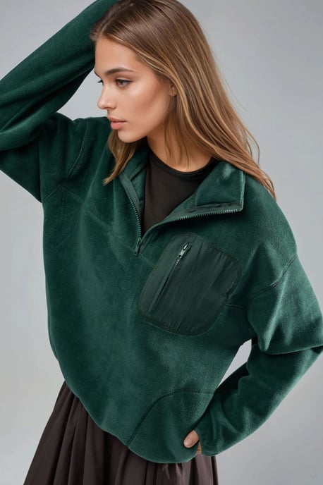 Ritskraag Pluche Gebreid Sweatshirt met Zak - Image 3
