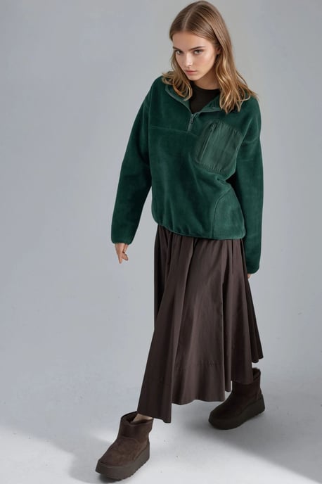 Ritskraag Pluche Gebreid Sweatshirt met Zak - Image 5