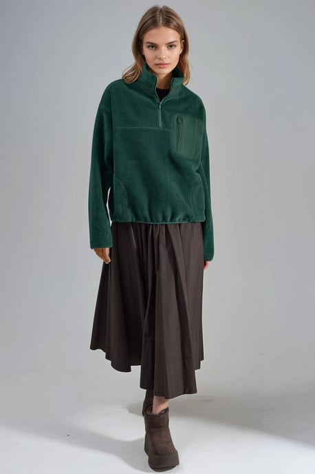 Ritskraag Pluche Gebreid Sweatshirt met Zak - Image 6