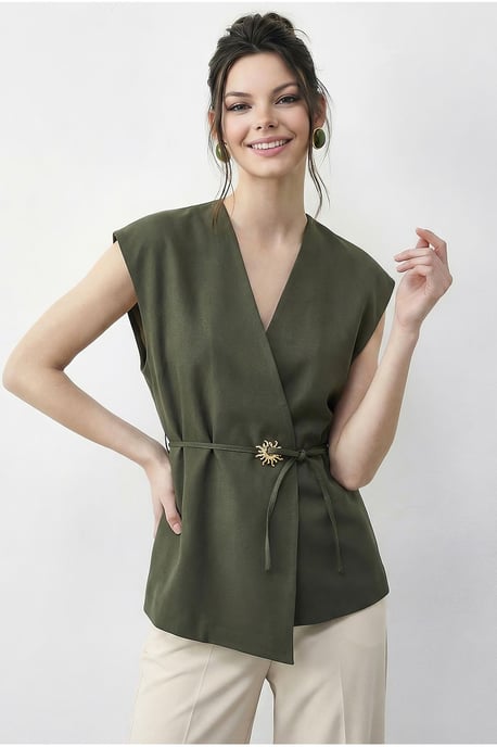 Gestrikte V-hals Crêpe Gilet - Image 3