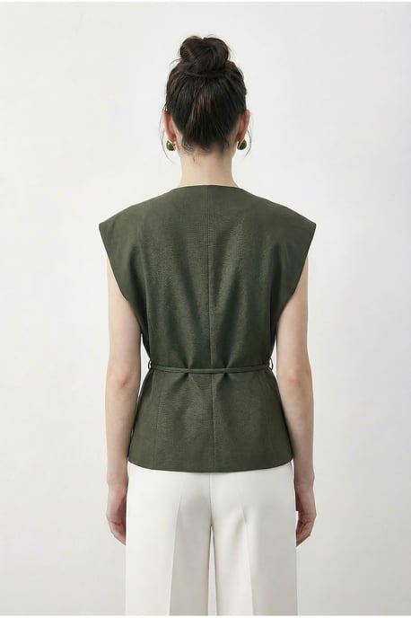 Gestrikte V-hals Crêpe Gilet - Image 4