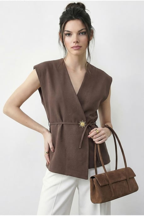 Geknoopte V-hals Crêpe Vest - Image 1