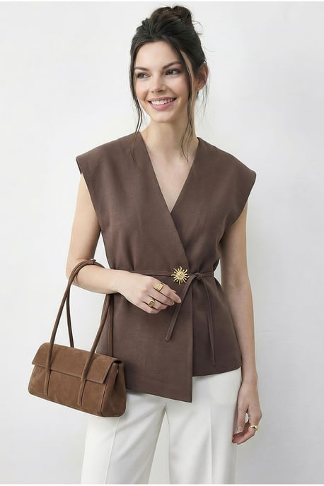 Geknoopte V-hals Crêpe Vest - Image 2