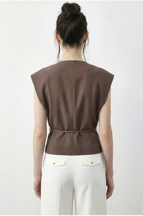 Geknoopte V-hals Crêpe Vest - Image 4