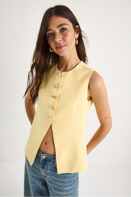 Getailleerd Mouwloos Knopenfront Vest met Ronde Hals - Image 2