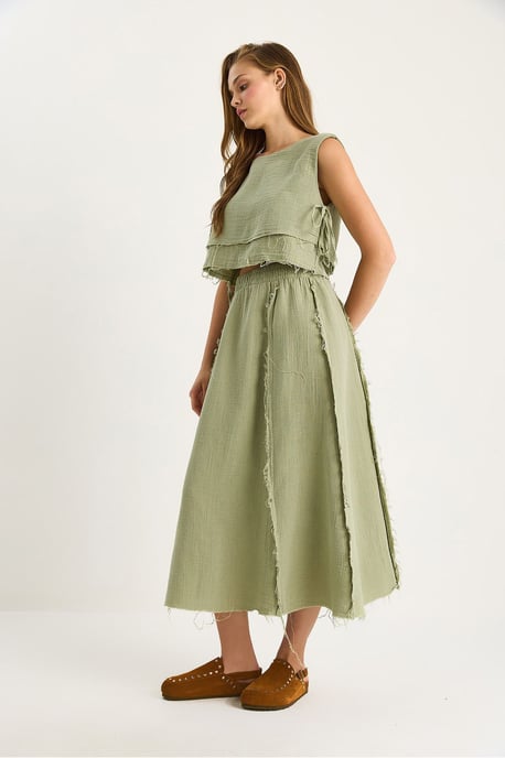 Textuur Blouse & Rok Muslin Stof Twee-Delige Set - Image 2