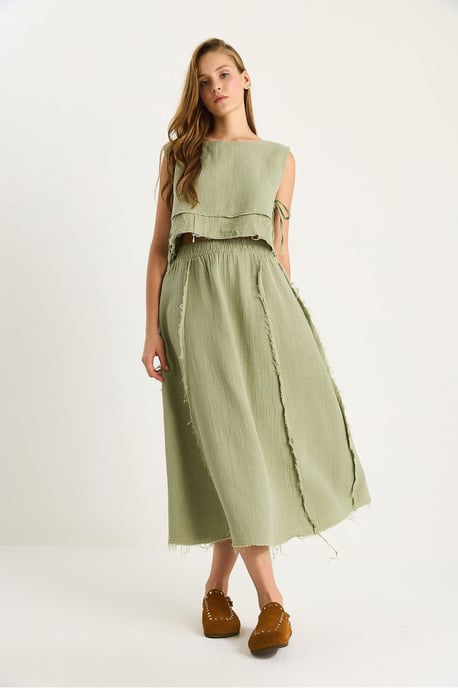 Textuur Blouse & Rok Muslin Stof Twee-Delige Set - Image 3