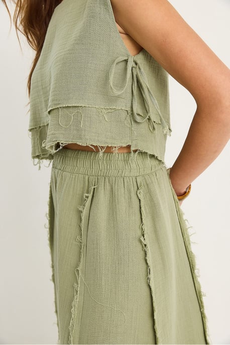 Textuur Blouse & Rok Muslin Stof Twee-Delige Set - Image 5