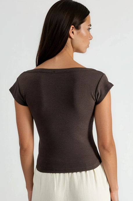 Slim Fit Ribbel U-Hals Blouse - Image 3