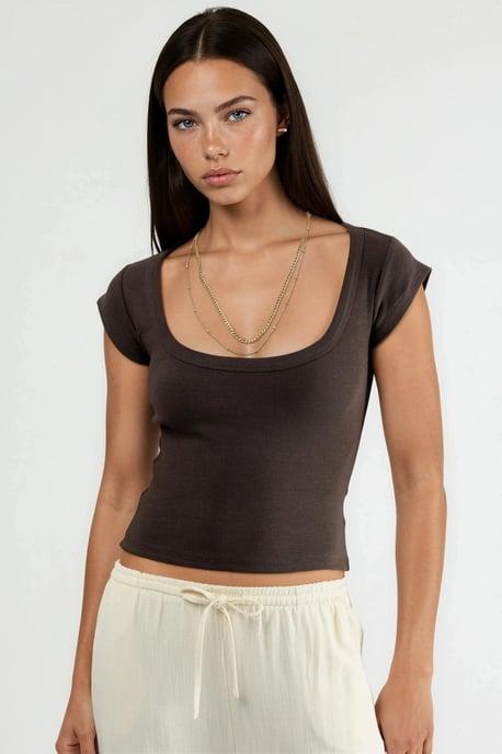 Slim Fit Ribbel U-Hals Blouse - Image 4