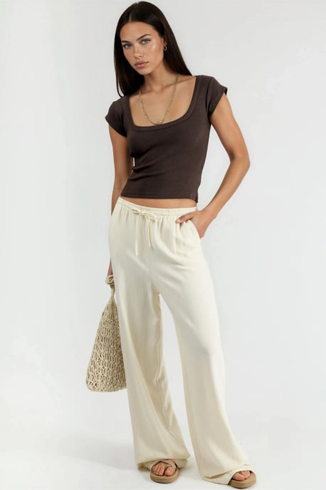 Slim Fit Ribbel U-Hals Blouse - Image 5