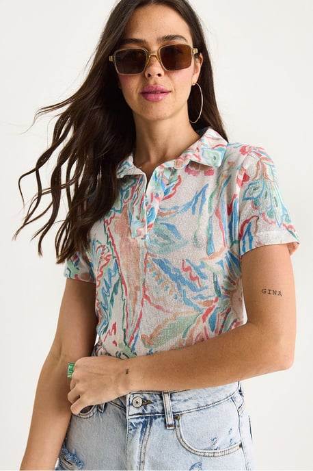 Bloemige Poloshirt Blouse - Image 1