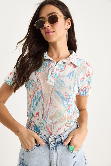 Bloemige Poloshirt Blouse - Image 2