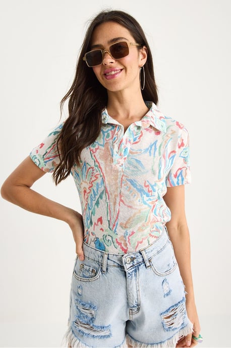 Bloemige Poloshirt Blouse - Image 3
