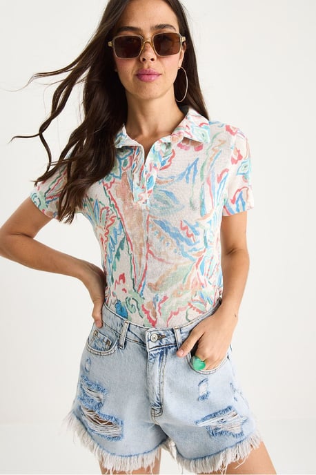 Bloemige Poloshirt Blouse - Image 4