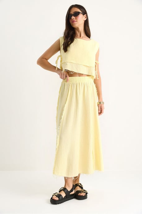 Textuur Blouse & Rok Muslin Stof Twee-Delige Set - Image 4