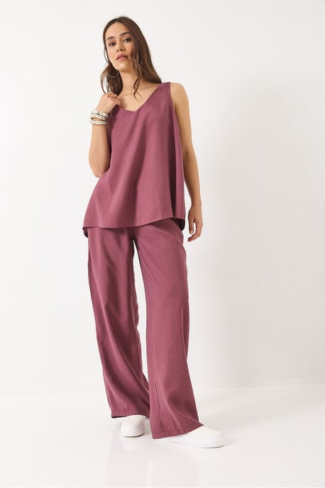 V-hals Katoenen Blouse-Broek Tweedelig Set - Image 3