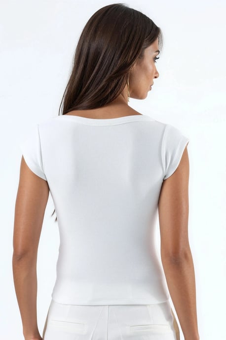 Slim Fit Ribbel U-Hals Blouse - Image 3