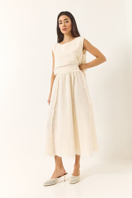 Textuur Blouse & Rok Muslin Stof Twee-Delige Set - Image 3