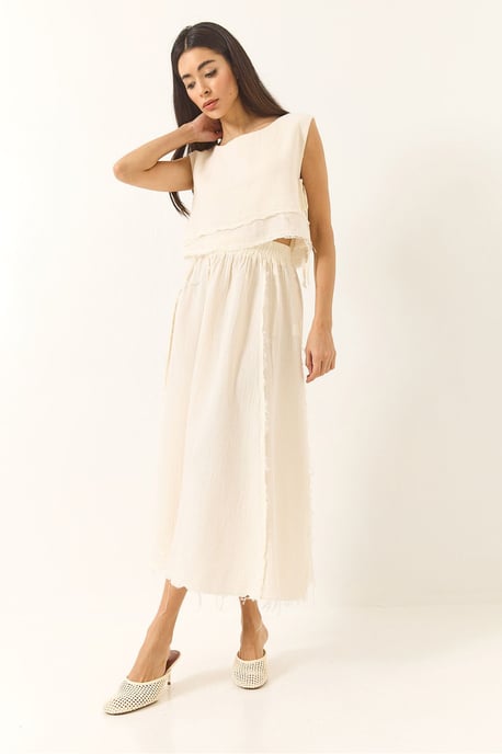 Textuur Blouse & Rok Muslin Stof Twee-Delige Set - Image 5