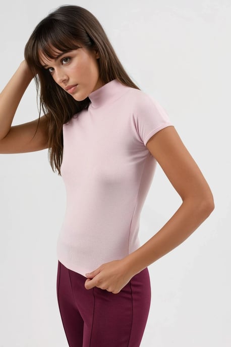 Fitted Halve Turtle-Neck Katoenen Blouse - Image 2