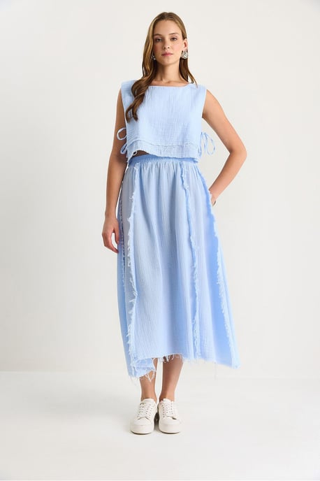 Textuur Blouse & Rok Muslin Stof Twee-Delige Set - Image 2