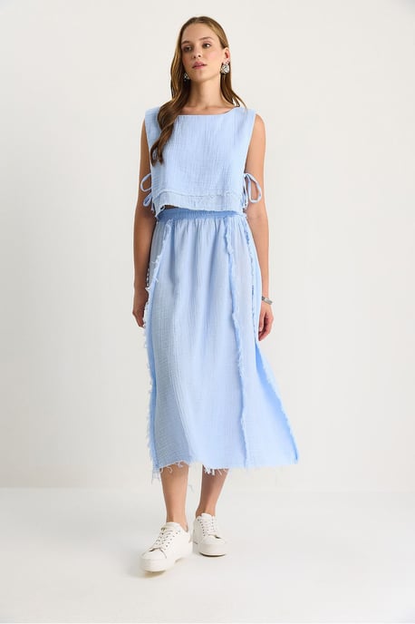 Textuur Blouse & Rok Muslin Stof Twee-Delige Set - Image 3