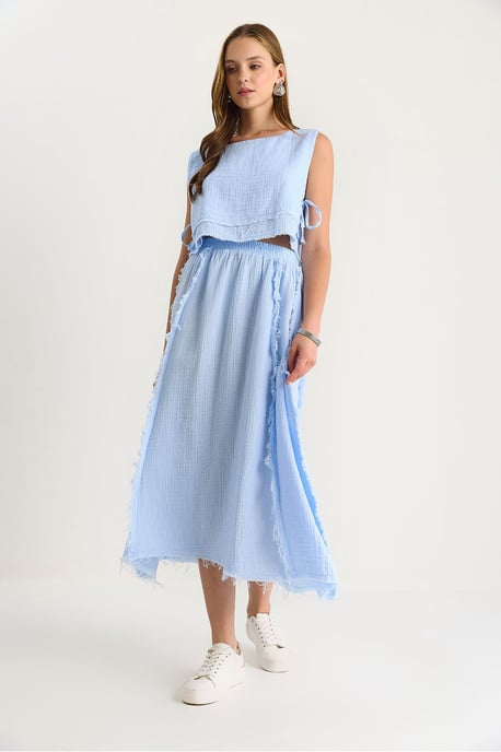 Textuur Blouse & Rok Muslin Stof Twee-Delige Set - Image 4