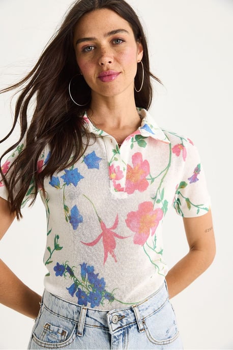 Bloemige Poloshirt Blouse - Image 2