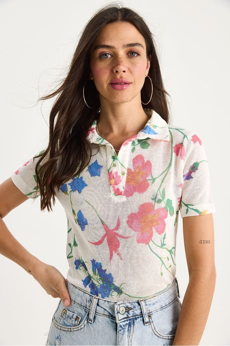 Bloemige Poloshirt Blouse - Image 3