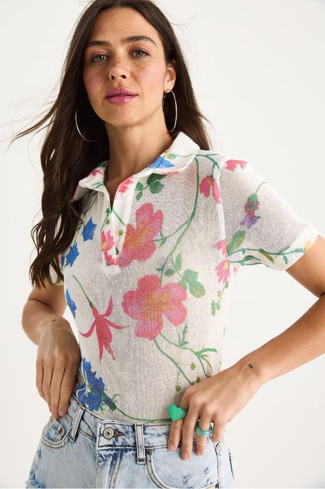 Bloemige Poloshirt Blouse - Image 4